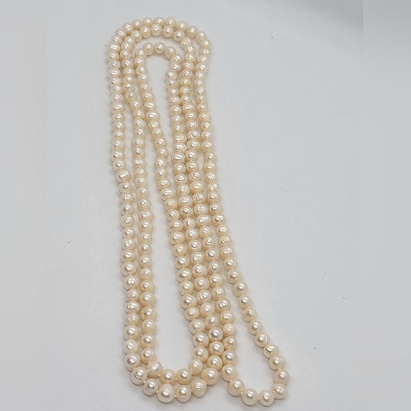 Cream Baroque Genuine Pearl Necklace 32" Drop 6-7 mm Hand Knotted - Picture 7 of 7